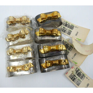Audrey Silverplate w/ Gold Color Bow: Set of 8 Oval Napkin Holders / Rings